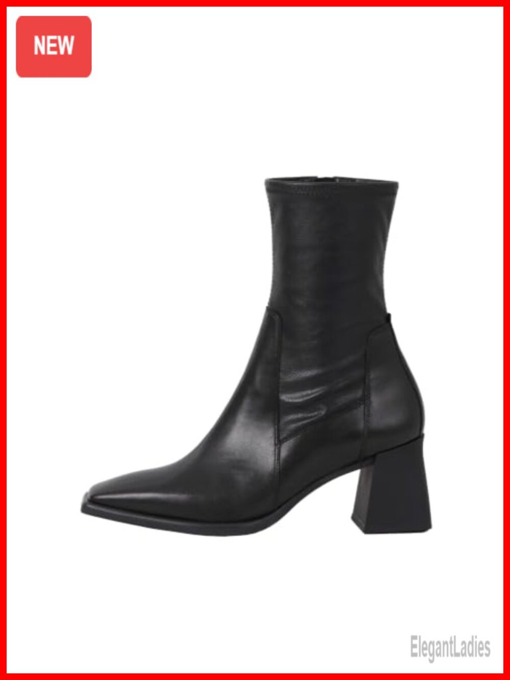 Vagabond Hedda Leather Ankle Boots Square Toe Chunky Heel Side Zip